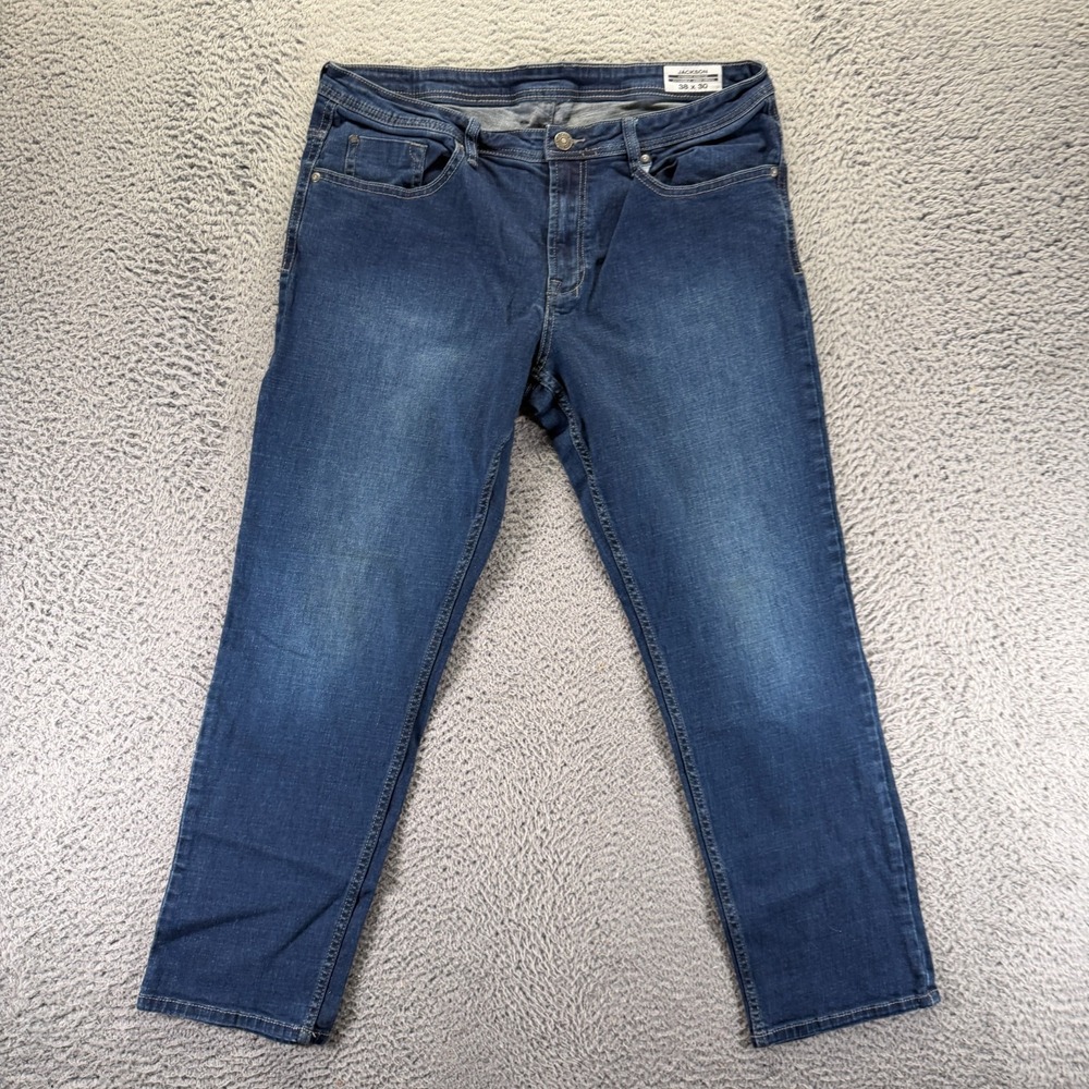 Buffalo David Bitton Jackson Jeans Mens 38x30 Blue Denim Straight Faded Stretch